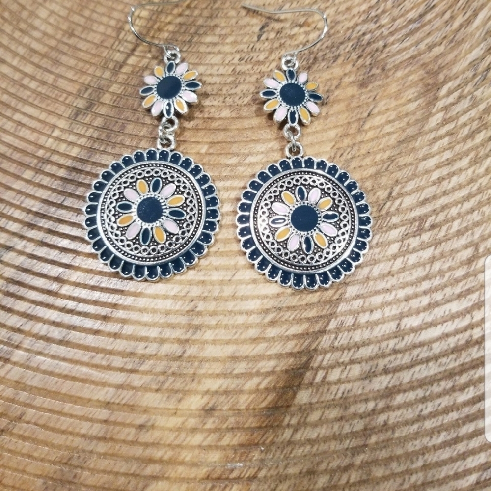 New Boho Earrings Blue Drop Chandelier Pink Orange Silver Pierce Round Vintage